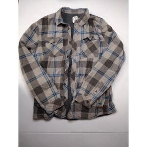 Voyager USA Mens Plaid Flannel Shirt Jacket Thermal Lined Grey Blue Size M